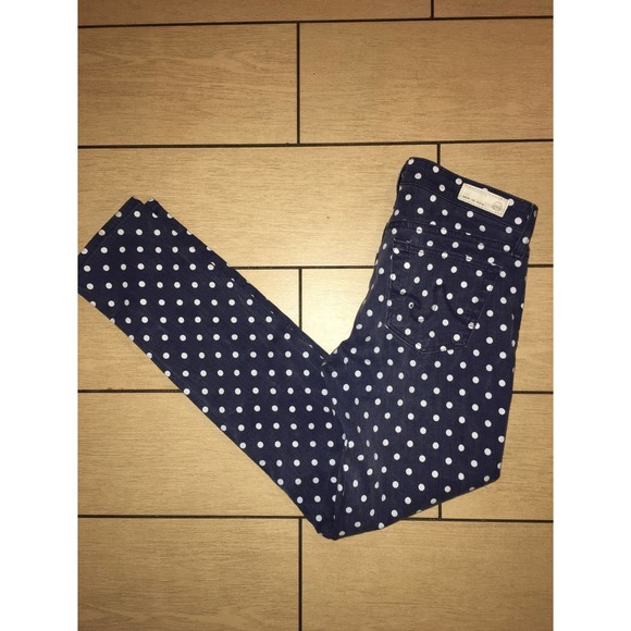 Ag Adriano Goldschmied Polka Dot "The Stevie Ankle" Jeans 25R Navy Blue& White - Picture 1 of 12